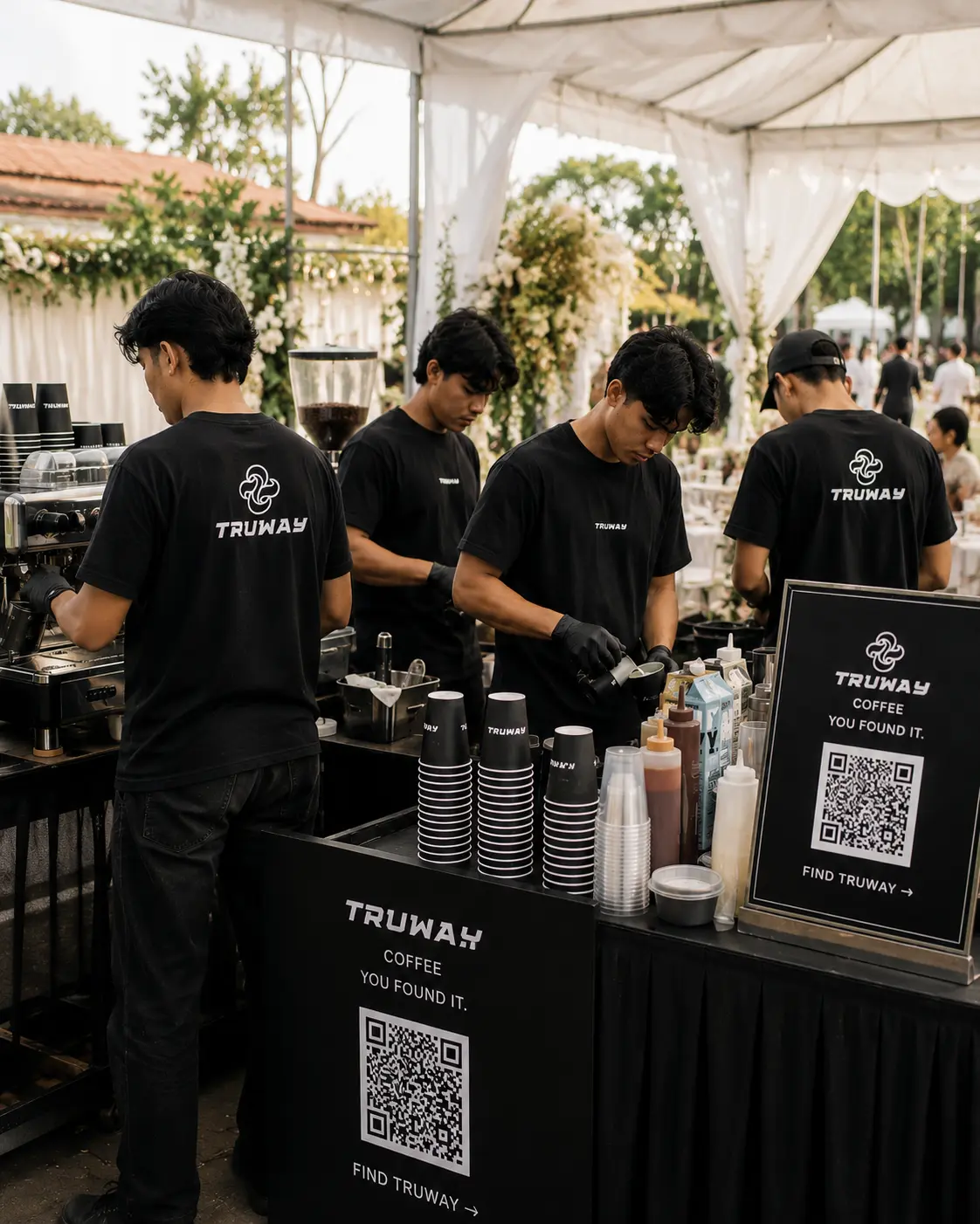 TRUWAY Coffee baristas working the bar at an event